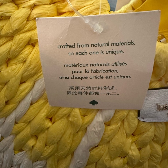 KATE SPADE NEW WOVEN TOTE PICNIC PERFECT STYLE IN LEMON ACRYLIC HANDLES - Picture 11 of 15